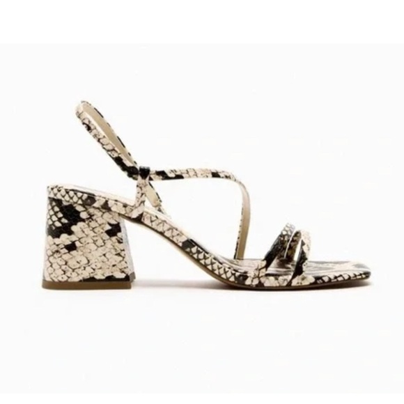 Zara Faux Leather Snake Print Heeled Sandals - Picture 1 of 10